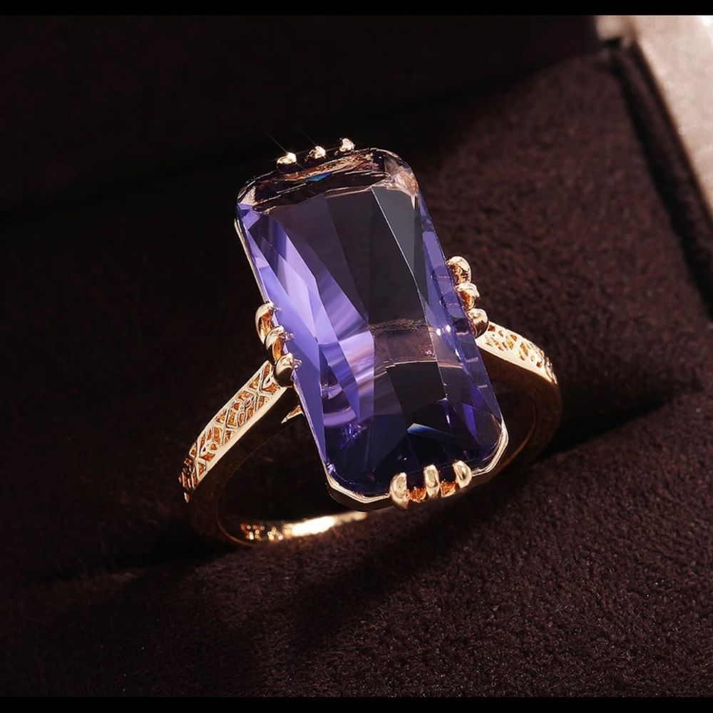New large Square Purple Stone Ring Available sizes 6, 7, 8, - Picture 5 of 8